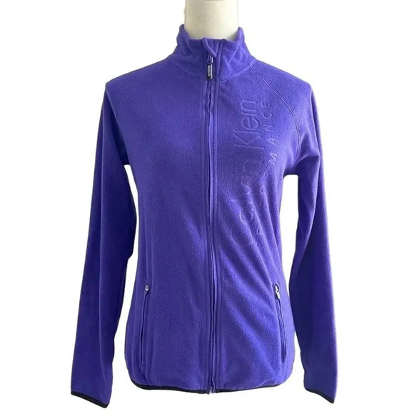 Calvin Klein Full Zip Fleece Jacket Small Purple Pockets Running Lightweight - Picture 2 of 6